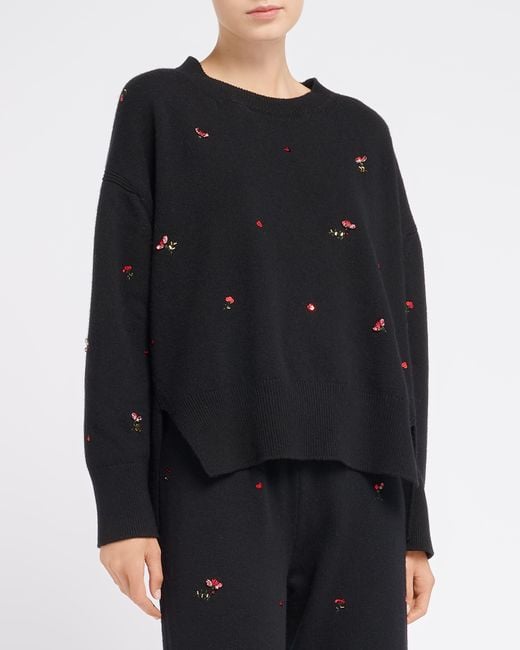Barrie Black Iconic Oversized Jumper In Cashmere With Floral Embroidery
