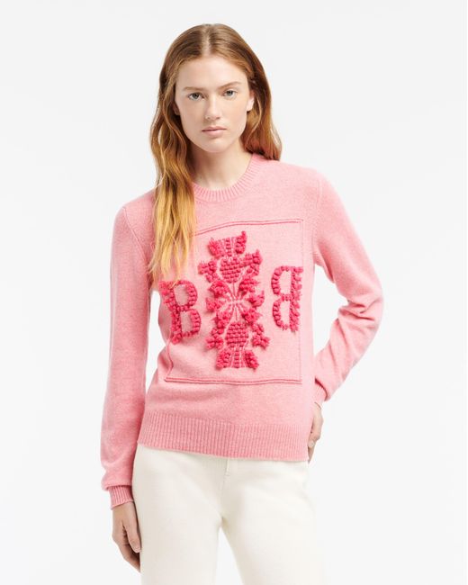 Barrie Pink 3d Logo Round-neck Jumper In Mollted Cashmere