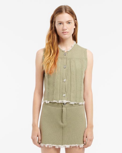 Barrie Green Denim Fringed Cashmere And Cotton Sleeveless Jacket