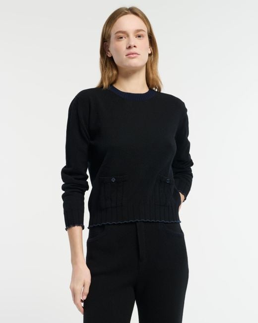 Barrie Black Lightweight Cashmere And Cotton Sweater With Ribbed Detailing