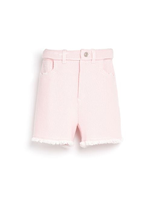 Barrie Pink Denim Fringed Cashmere And Cotton Shorts