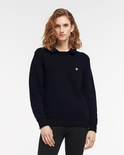 Barrie Blue Chunky Cashmere Jumper With Polo Shirt Collar