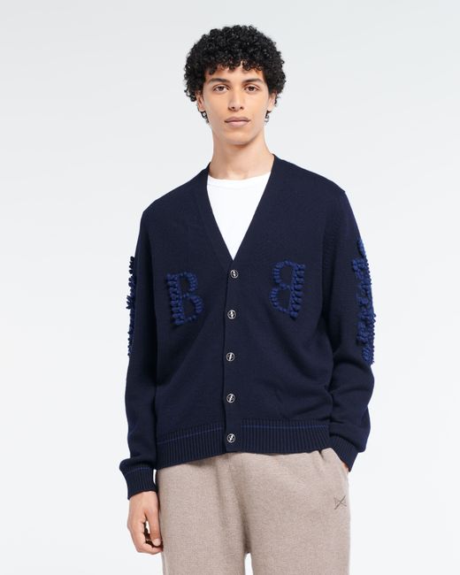 Barrie Blue 3d Logo V-neck Cashmere Cardigan for men