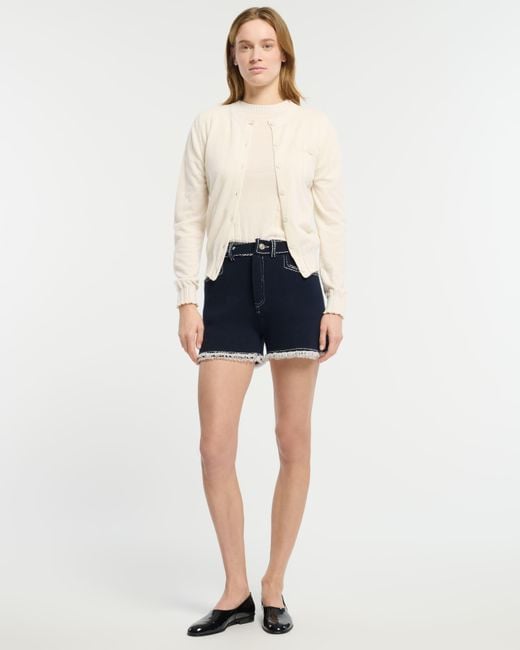Barrie White Lightweight Cashmere And Cotton Cardigan With Ribbed Detailing