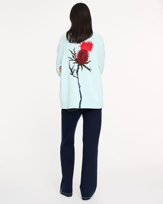 Barrie Blue Thistle Motif Cashmere Round-neck Sweater