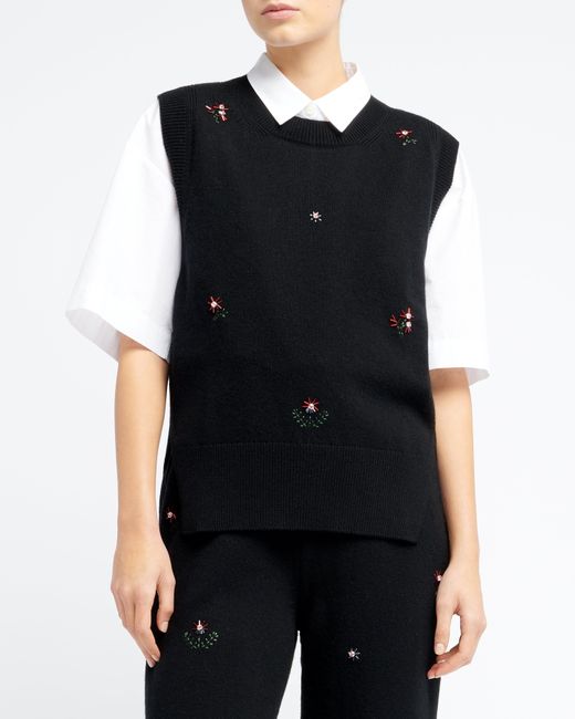Barrie Black Iconic Sleeveless Embroidered Jumper In Cashmere