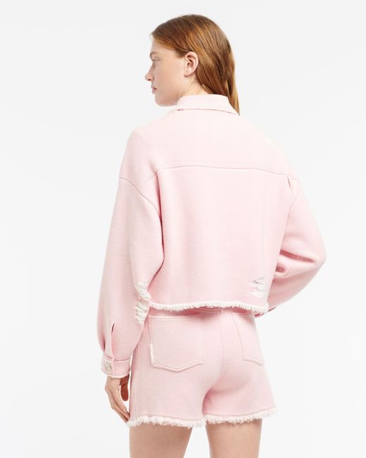 Barrie Pink Denim Fringed Cashmere And Cotton Jacket