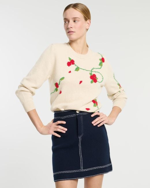 Barrie White Cashmere Jumper With Floral Motif