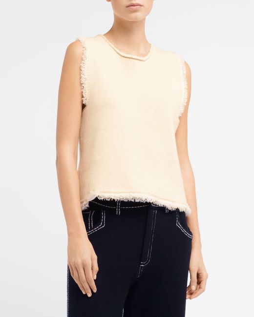 Barrie White Denim Fringed Cashmere And Cotton Top