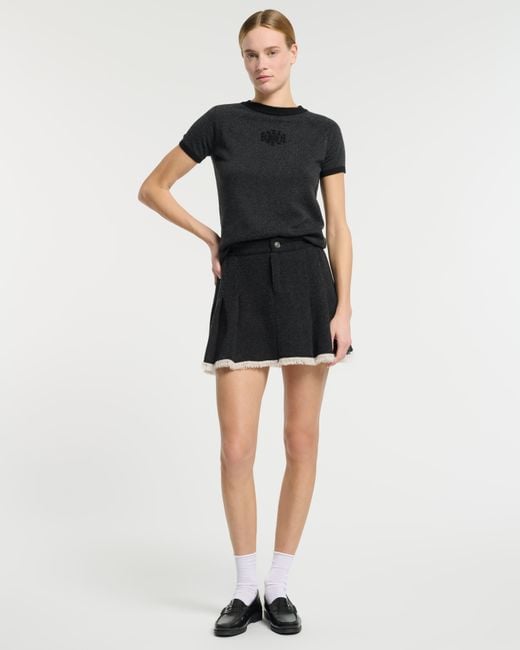 Barrie Black Denim Skirt With Pleated Back In Cashmere And Cotton