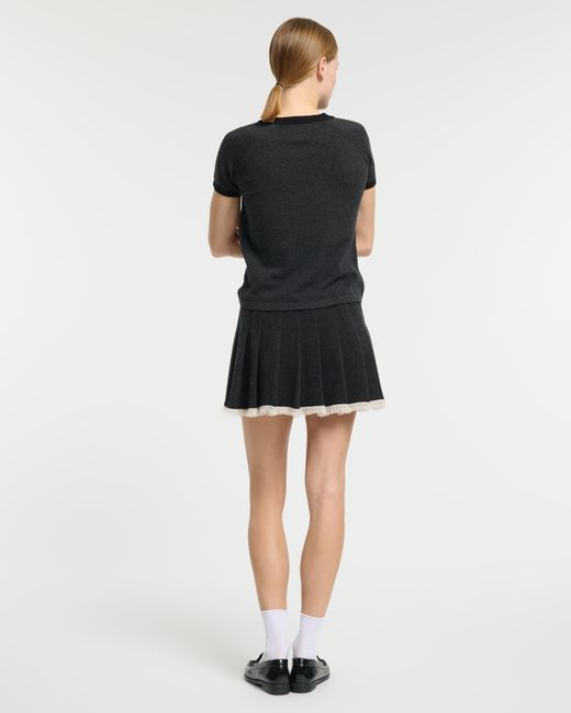 Barrie Black Denim Skirt With Pleated Back In Cashmere And Cotton