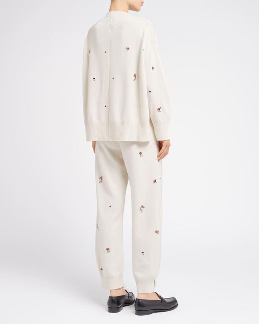 Barrie White Iconic Trousers In Cashmere With Floral Embroidery