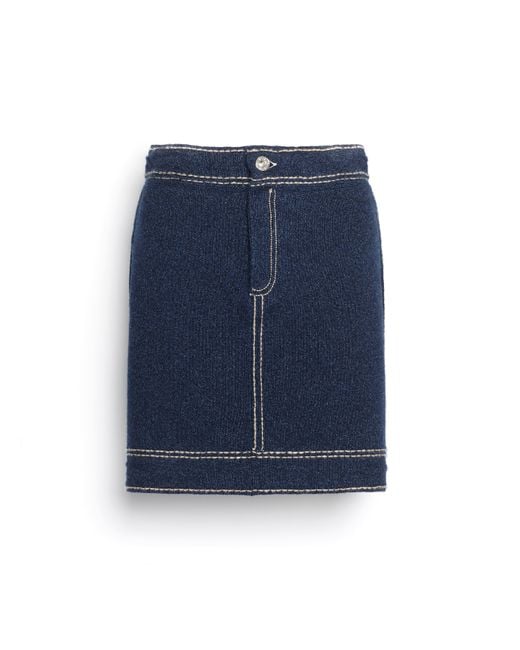 Barrie Blue Denim Cashmere And Cotton Skirt