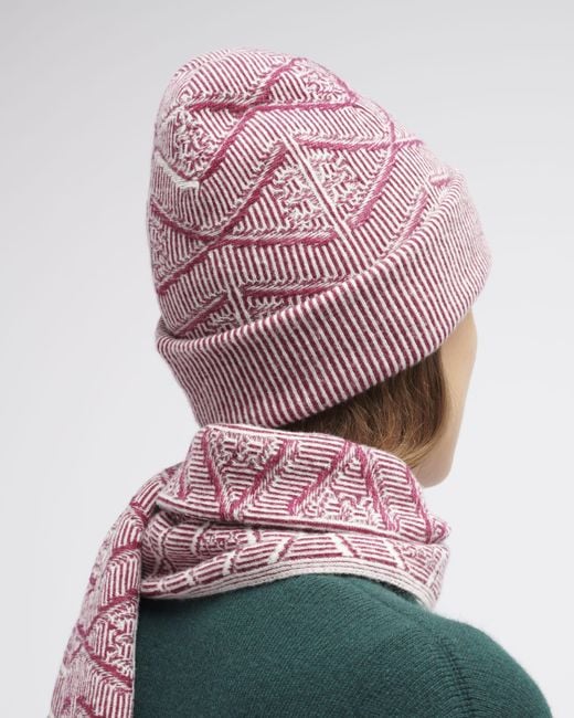 Barrie Pink Beanie Hat In Cashmere With A Monogram Motif