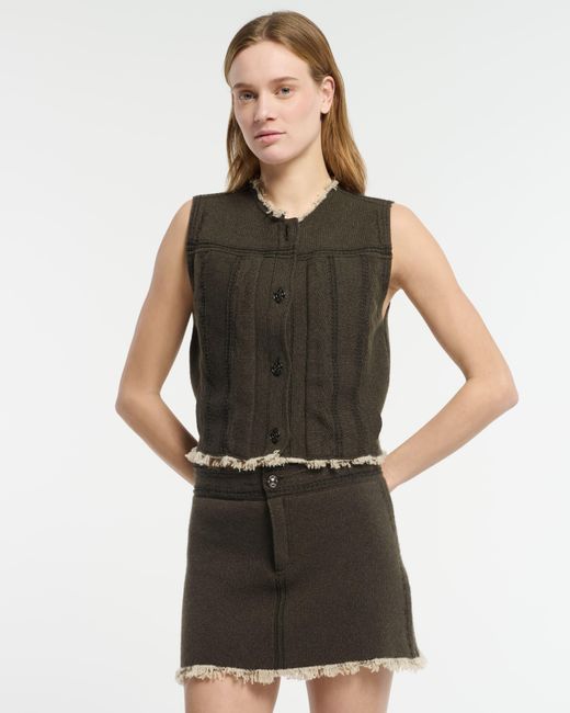 Barrie Black Denim Fringed Cashmere And Cotton Sleeveless Jacket