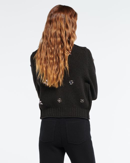 Barrie Black Chunky Cashmere Cardigan With Gold Buttons With Embroidery