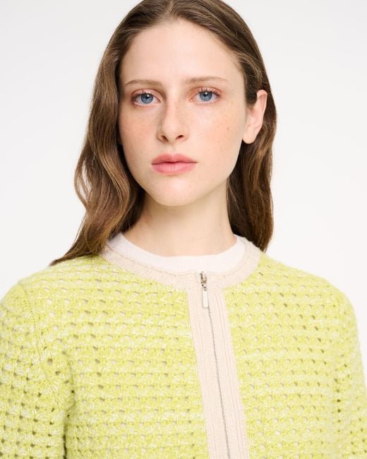 Barrie Yellow Crochet Knit Zip-up Cardigan