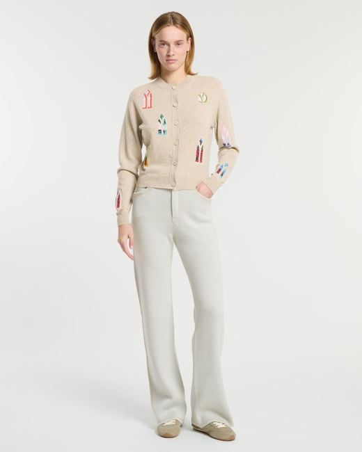 Barrie Natural Cashmere Cardigan With Landscape Motif