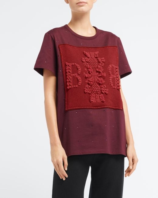 Barrie Red Sparkling T-shirt With Logo Cashmere Patch