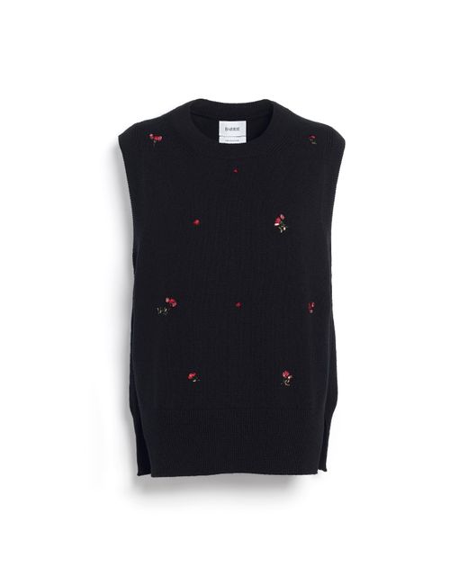 Barrie Blue Iconic Sleeveless Jumper In Cashmere With Floral Embroidery