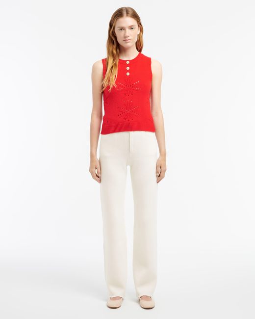 Barrie Red Cashmere And Cotton Top With An All-over Motif