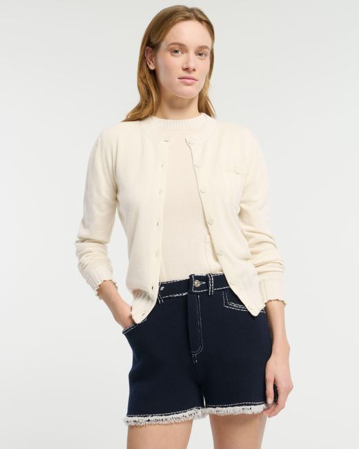 Barrie White Lightweight Cashmere And Cotton Cardigan With Ribbed Detailing