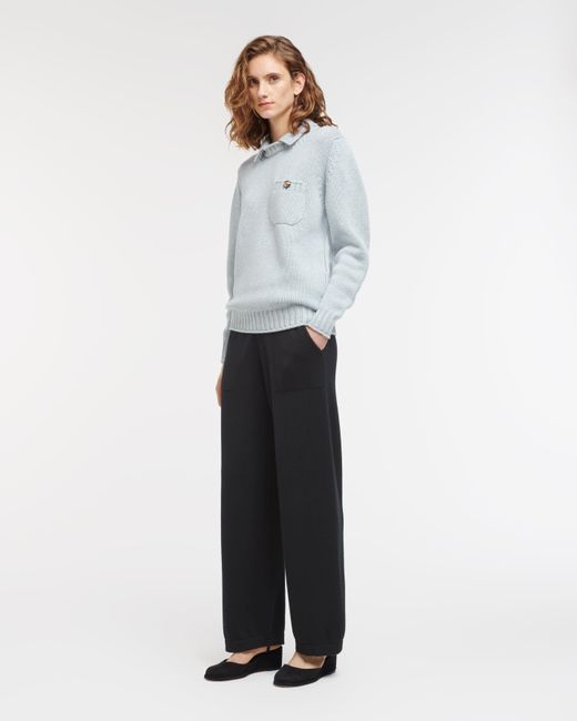 Barrie Blue Chunky Cashmere Jumper With Polo Shirt Collar