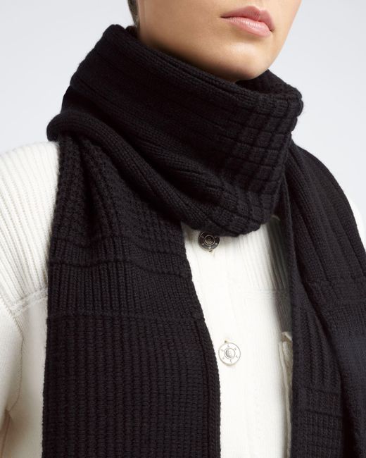 Barrie Black Textured Cashmere Scarf