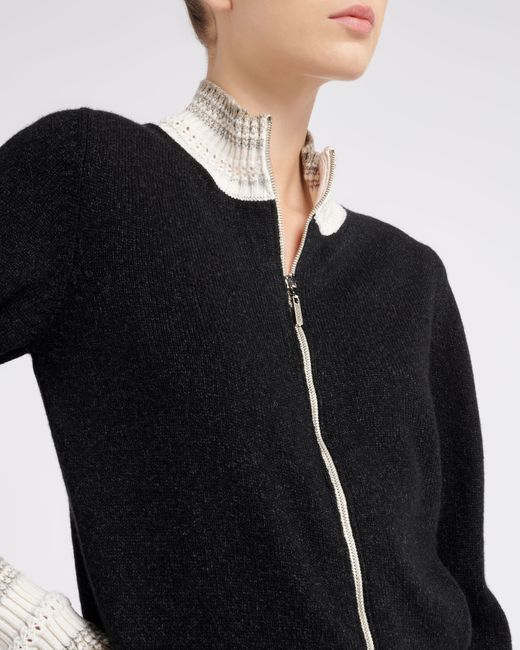 Barrie Black Mottled Cashmere Zip-up Cardigan
