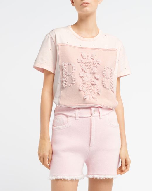 Barrie Pink Sparkling T-shirt With Cashmere B Logo Patch