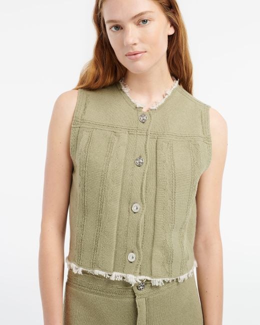 Barrie Green Denim Fringed Cashmere And Cotton Sleeveless Jacket