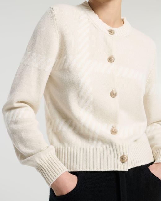 Barrie White Cashmere Cardigan With A Tartan Motif