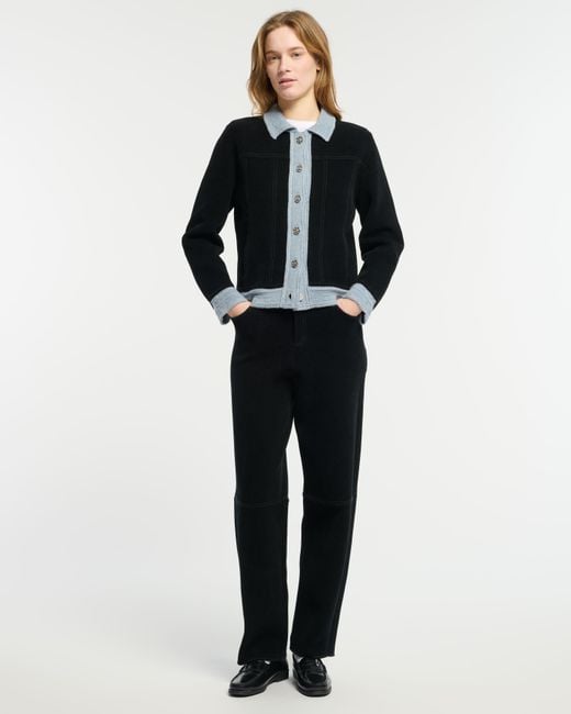 Barrie Black Suede-effect Denim Jacket In Cashmere And Cotton