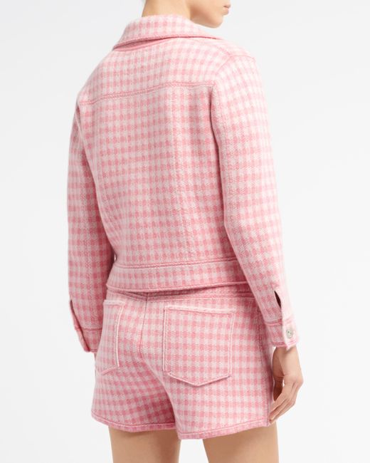 Barrie Pink Denim Fitted Cashmere And Cotton Jacket With Gingham Motif