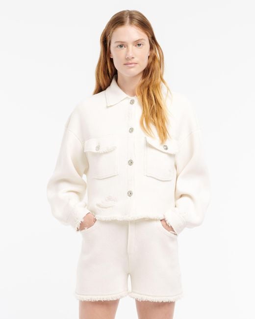 Barrie White Denim Fringed Cashmere And Cotton Jacket