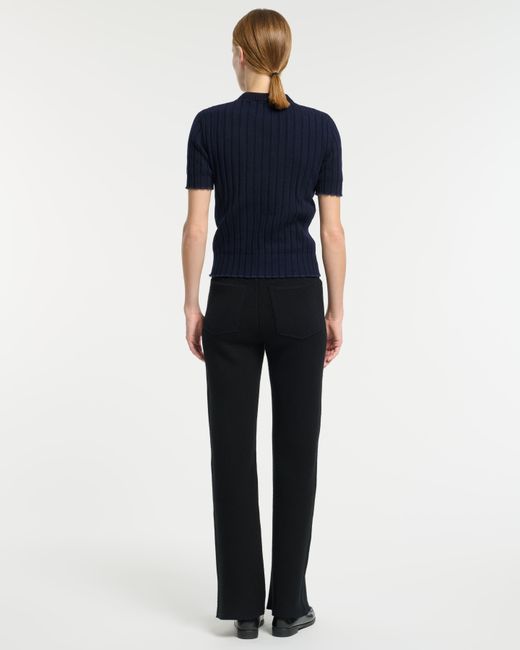 Barrie Blue Ribbed Cashmere Top
