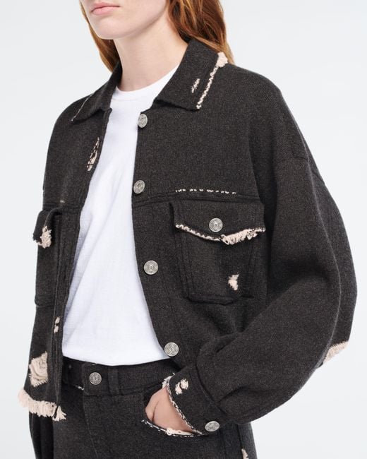 Barrie Black Denim Fringed Cashmere And Cotton Jacket