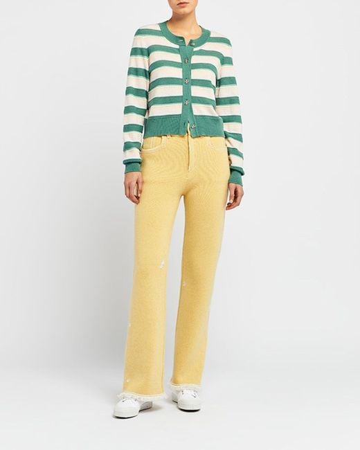 Barrie Yellow Denim Fringed Cashmere And Cotton Trousers