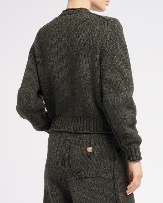 Barrie Green Cardigan In Chunky Cashmere With Gold Buttons