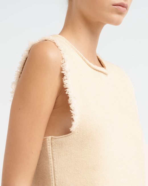 Barrie White Denim Fringed Cashmere And Cotton Top