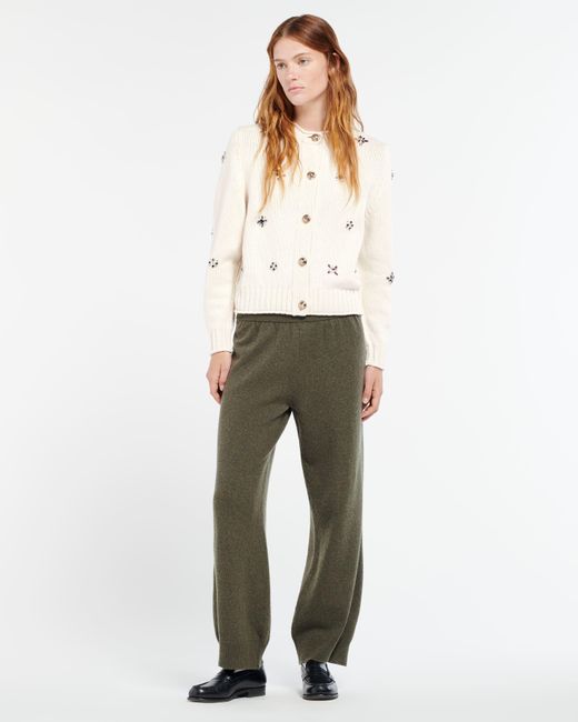 Barrie Natural Chunky Cashmere Cardigan With Gold Buttons With Embroidery