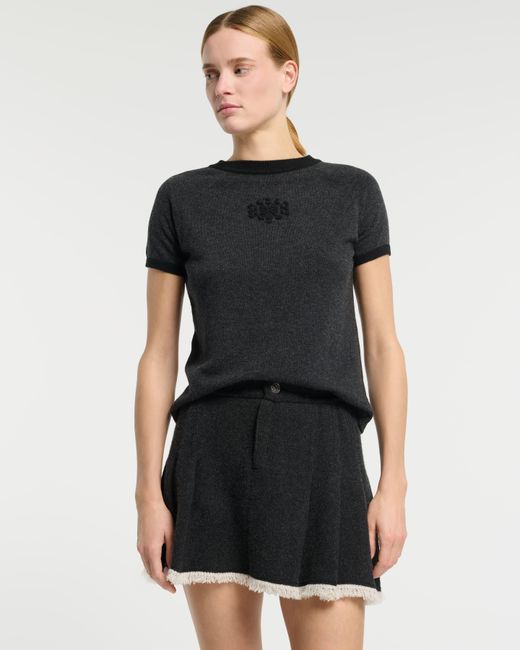 Barrie Black Denim Skirt With Pleated Back In Cashmere And Cotton