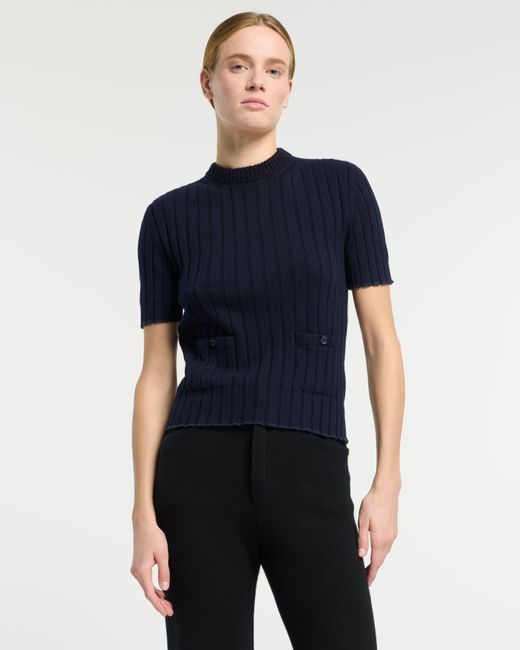Barrie Blue Ribbed Cashmere Top