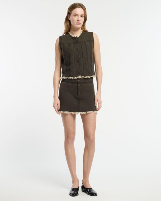 Barrie Black Denim Fringed Cashmere And Cotton Sleeveless Jacket
