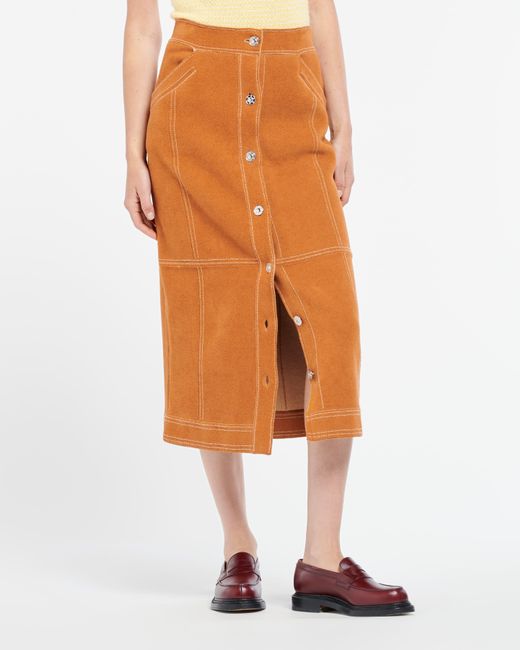 Barrie Orange Suede-effect Long Skirt In Cashmere And Cotton