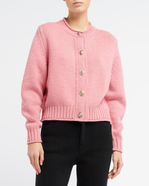 Barrie Pink Cardigan In Chunky Cashmere With Gold Buttons