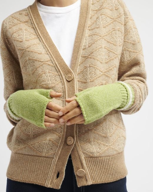 Barrie Green Shearling-effect Cashmere Fingerless Gloves