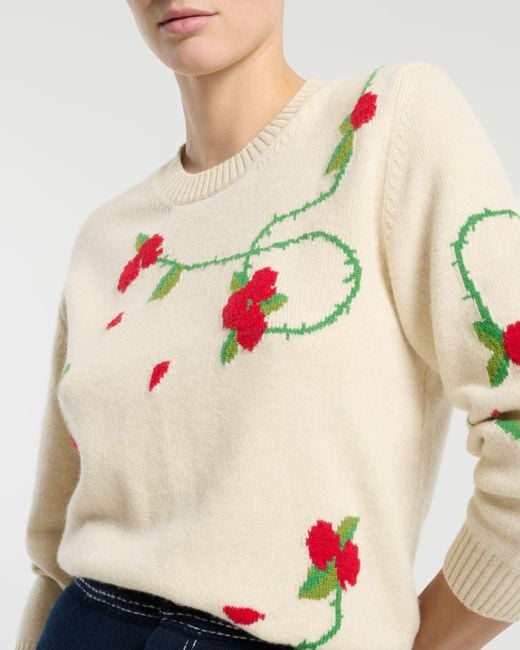 Barrie White Cashmere Jumper With Floral Motif