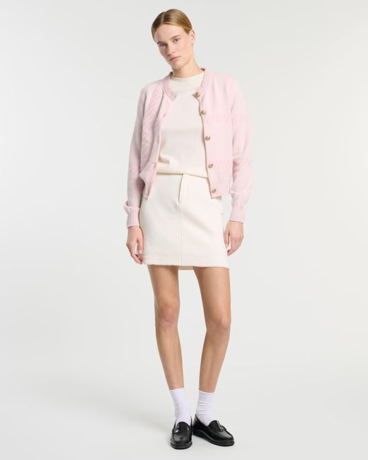 Barrie Pink Cashmere Cardigan With A Tartan Motif
