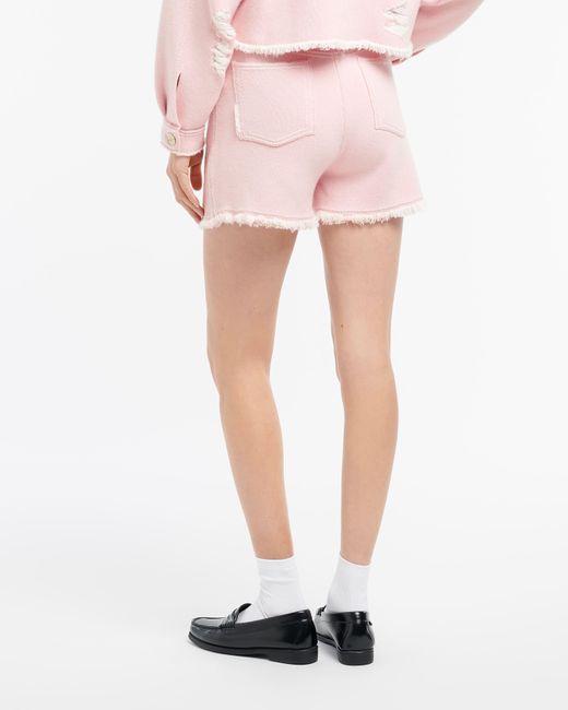 Barrie Pink Denim Fringed Cashmere And Cotton Shorts